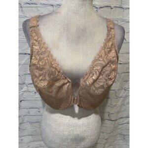 Glamorise Size 46DD Cappuccino Wonderwire Stretch Lace Front Closure Bra